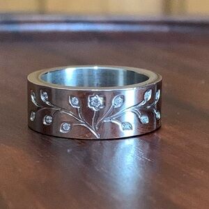 Steeltime stainless steel etched ring size 7